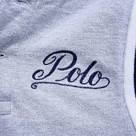POLO Ralph Lauren Ralphs Tiger Embroidered Shirt Gray Stripe Tipped Boys Small 8 - Picture 3 of 9
